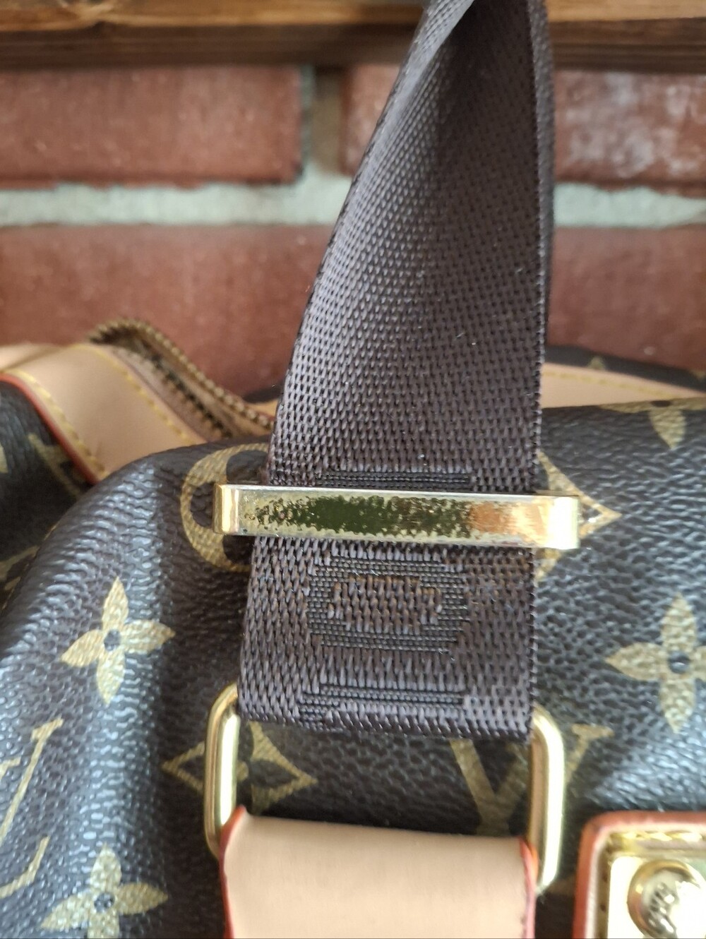 Designer Inspired Monogram Tote with Gold Plate and Tan Trim - Picture 3 of 8